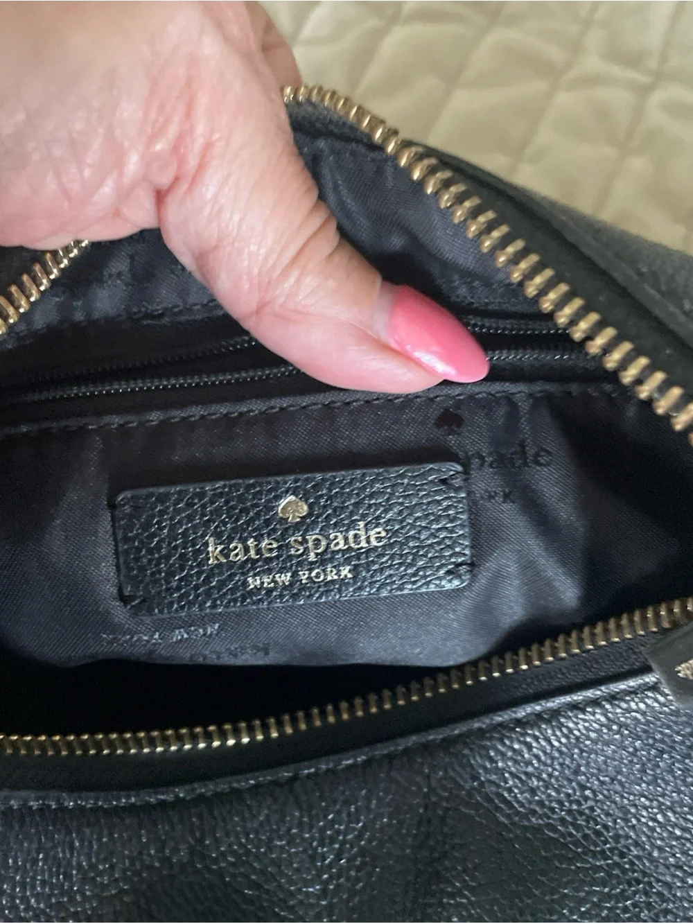 kate spade Black Pebbled Leather Crossbody with Striped Strap